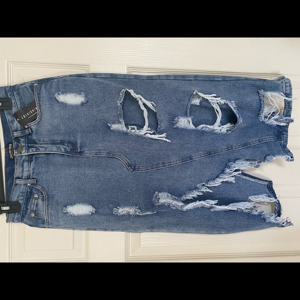 Distressed MIDI Jeans Skirt